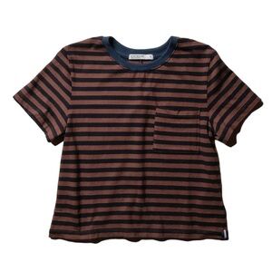 Stateside preppy stripe box tee in brown/ black stripe. Size M